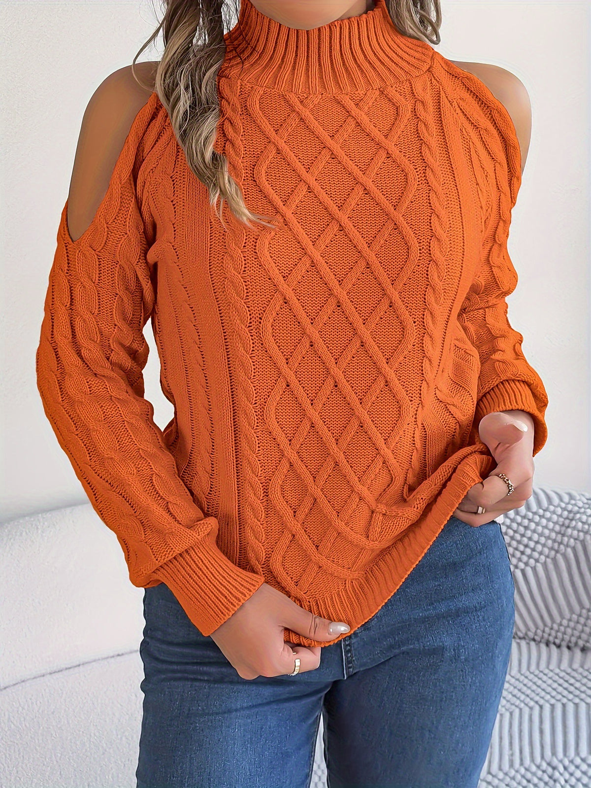Jersey Hombro Descubierto Medio Cuello Trenzado Mujer