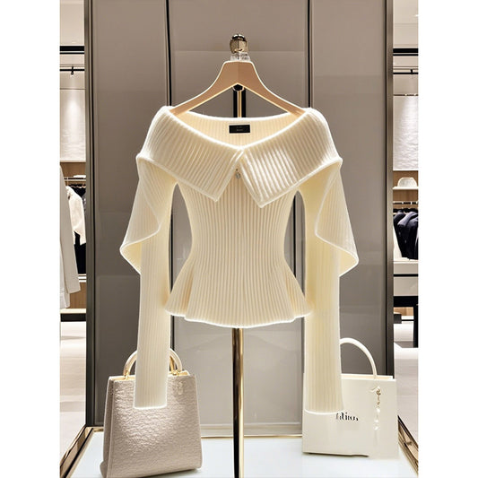 Jersey Blanco de Punto Diseño Único Mujer