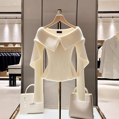 Jersey Blanco de Punto Diseño Único Mujer