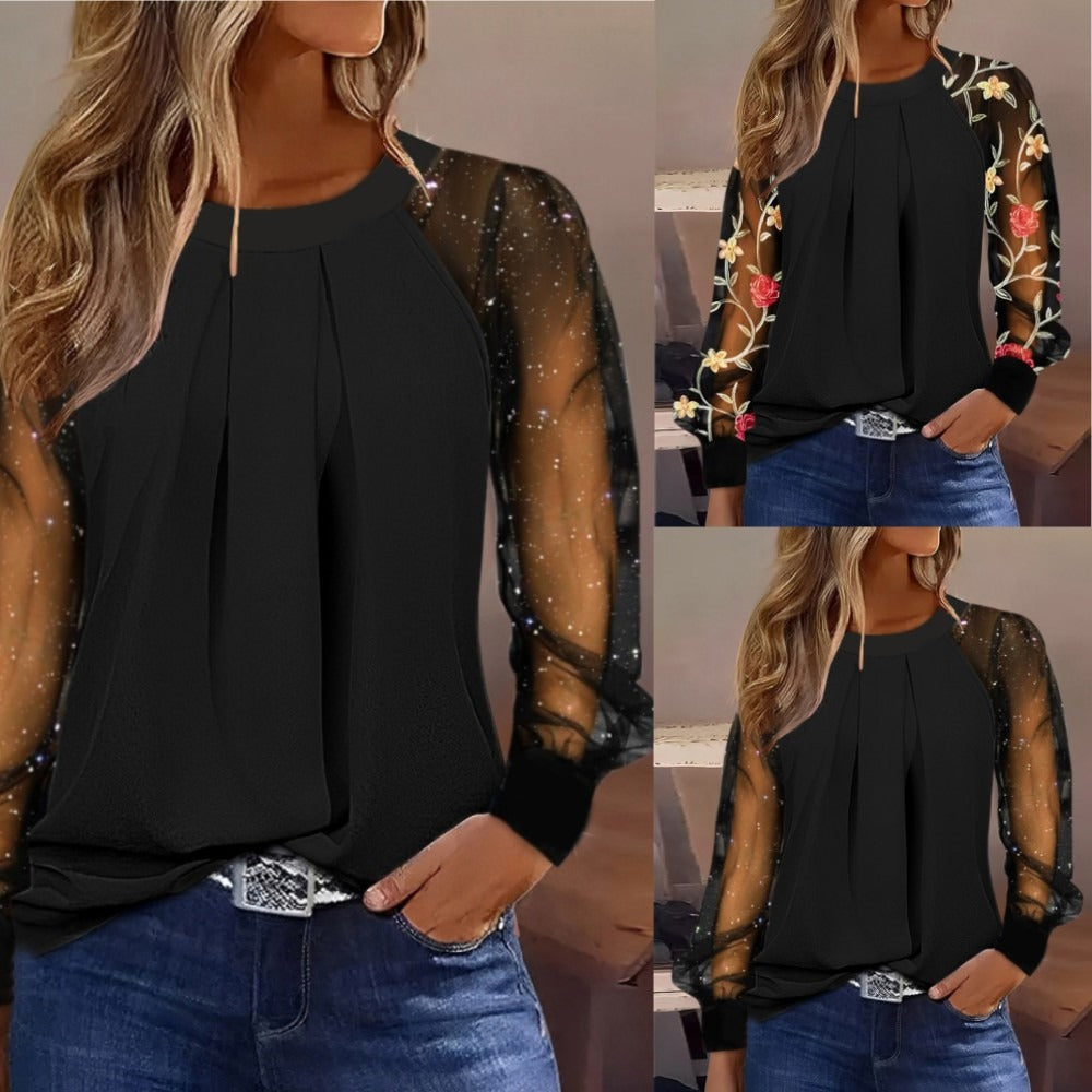Blusa Elegante Manga Transparente Negra