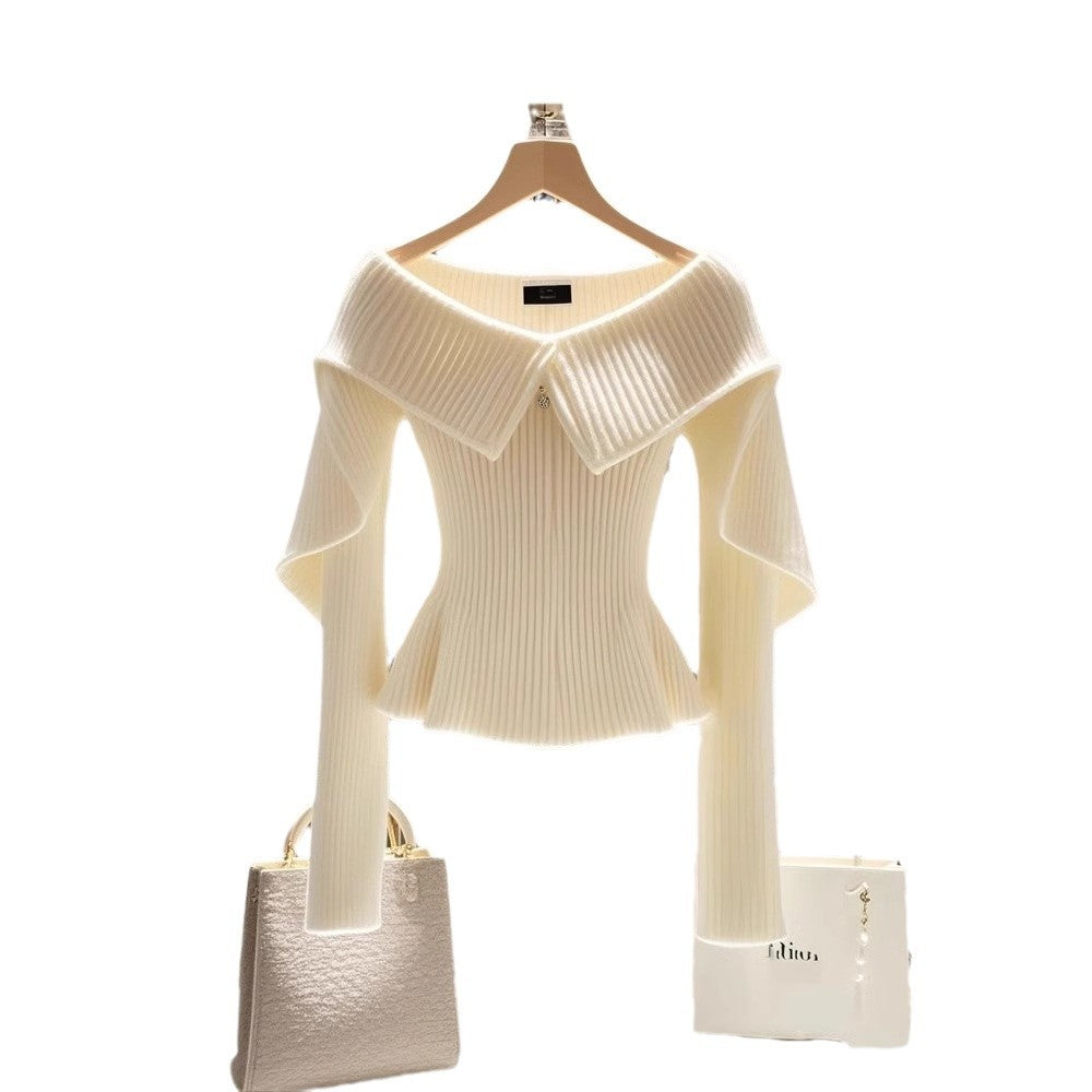 Jersey Blanco de Punto Diseño Único Mujer