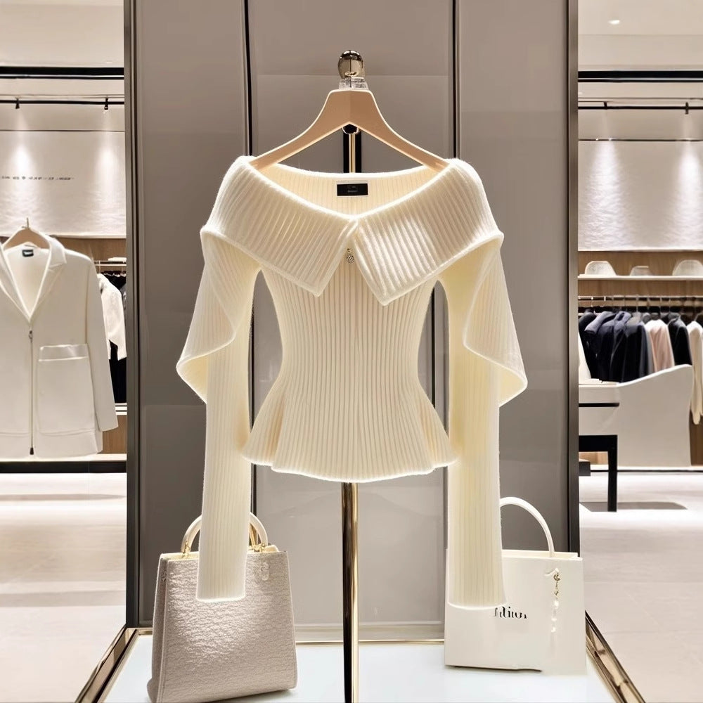 Jersey Blanco de Punto Diseño Único Mujer