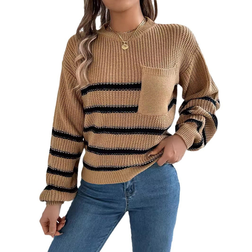 Jersey Casual Rayas Contraste Manga Farol Mujer