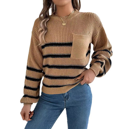 Jersey Casual Rayas Contraste Manga Farol Mujer