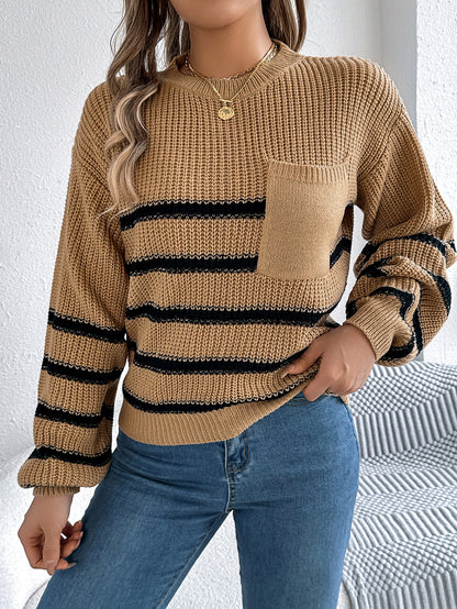 Jersey Casual Rayas Contraste Manga Farol Mujer