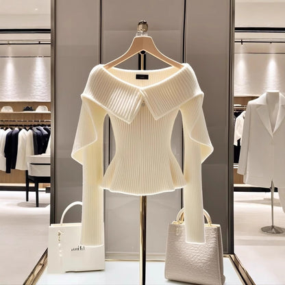 Jersey Blanco de Punto Diseño Único Mujer