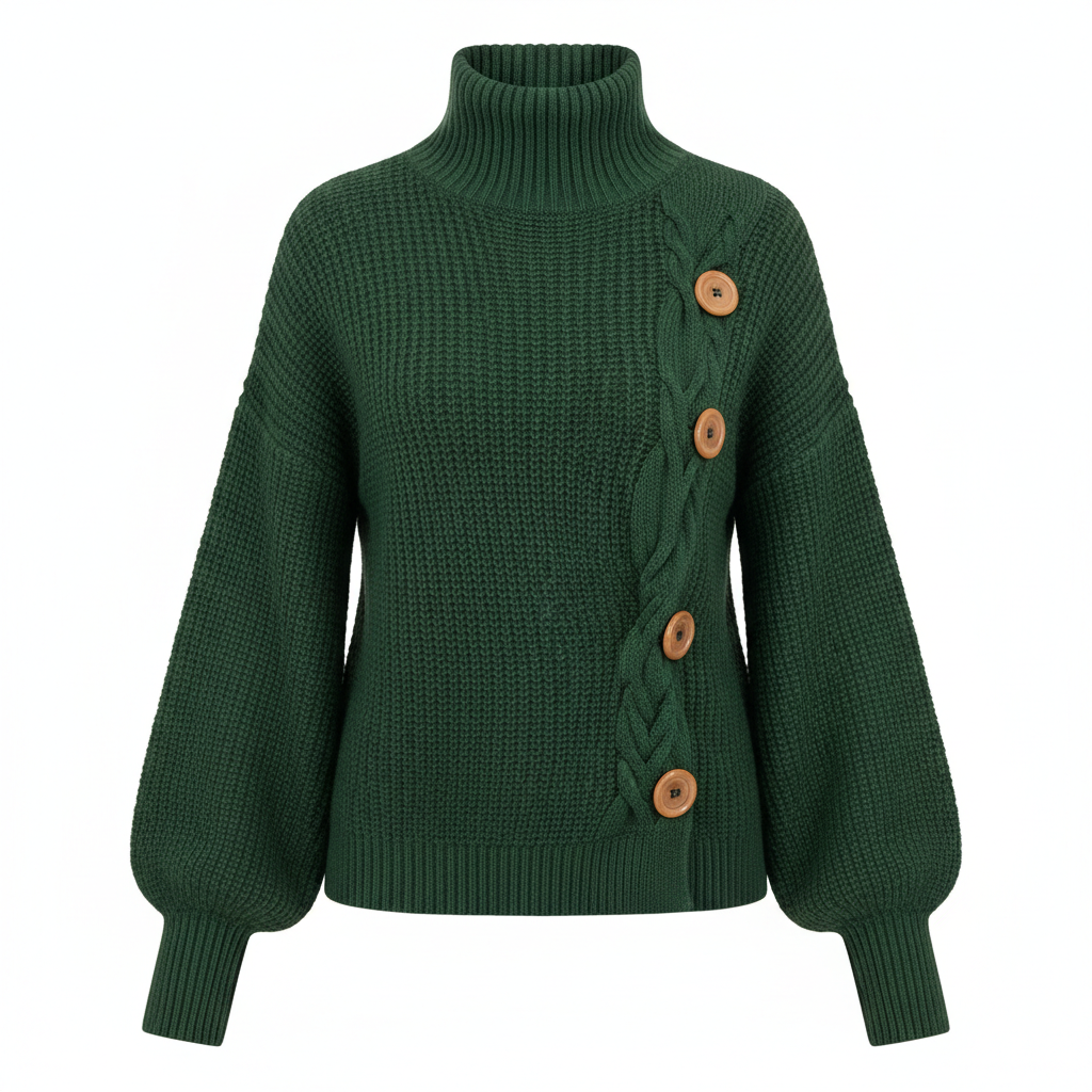 Jersey cuello alto botones trenzado mujer