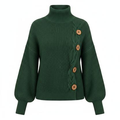 Jersey cuello alto botones trenzado mujer